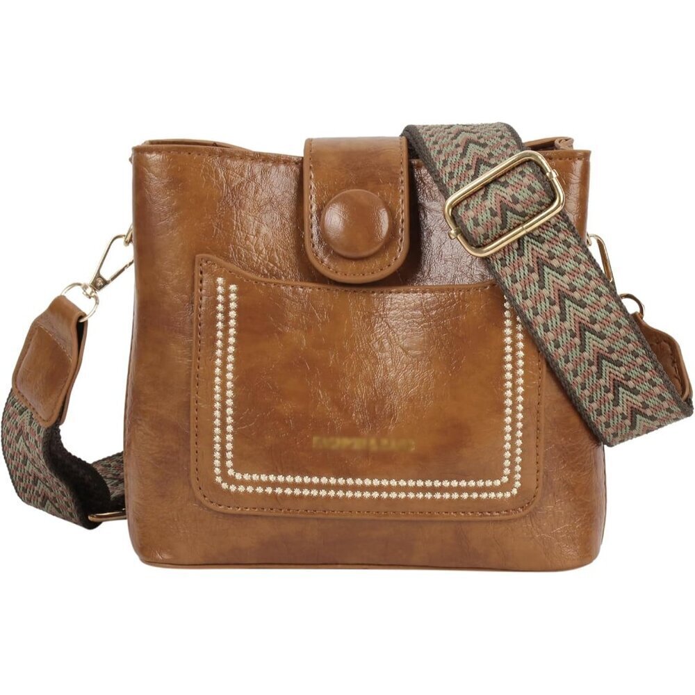 Women Vegan Leather Crossbody Bag Purse with Guitar Strap Organizer